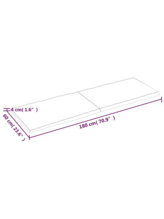 Galda virsma, 180x60x(2-4) cm, neapstrādāts ozola masīvkoks