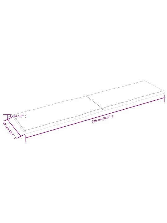 Galda virsma, 220x50x(2-4) cm, masīvkoks, dabīgas formas mala