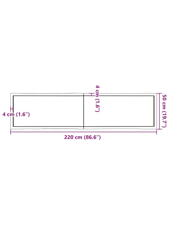 Galda virsma, 220x50x(2-4) cm, masīvkoks, dabīgas formas mala