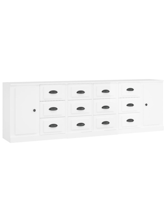 Kumodes, 3 gab., spīdīgi baltas, inženierijas koks