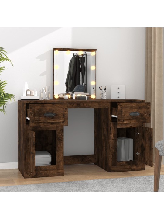 Spoguļgaldiņš ar led, ozolkoka krāsa, 130x50x132,5 cm