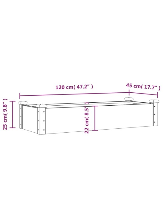 Augstā puķu kaste ar ieliktni, 120x45x25 cm, egles masīvkoks