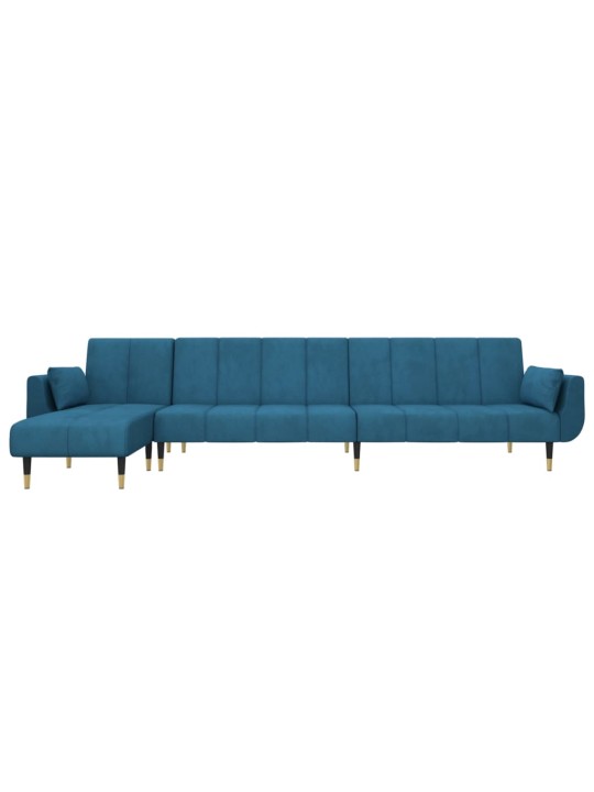 L-formas dīvāngulta, zila, 275x140x70 cm, samts