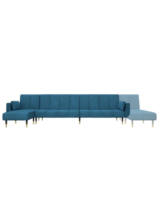L-formas dīvāngulta, zila, 275x140x70 cm, samts