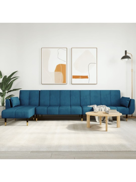 L-formas dīvāngulta, zila, 275x140x70 cm, samts