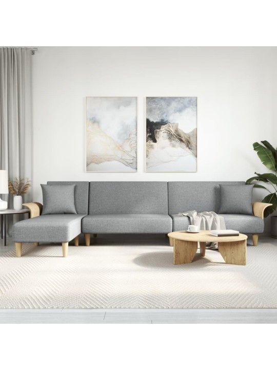 L-formas dīvāngulta, gaiši pelēka, 279x140x70 cm, audums