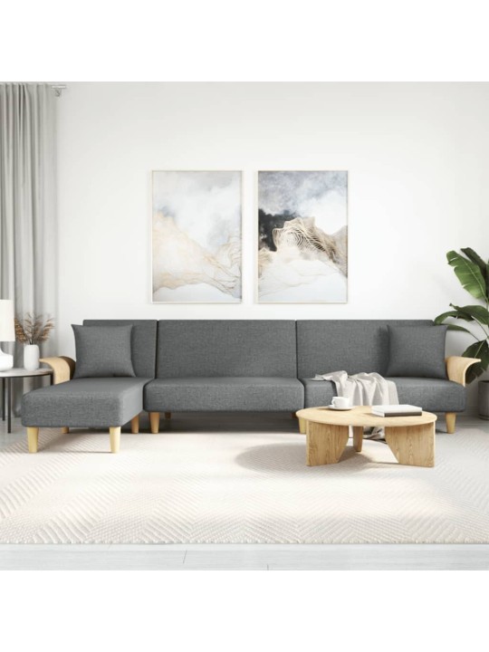 L-formas dīvāngulta, tumši pelēka, 279x140x70 cm, audums