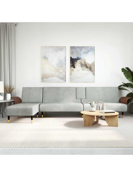 L-formas dīvāngulta, gaiši pelēka, 279x140x70 cm, samts