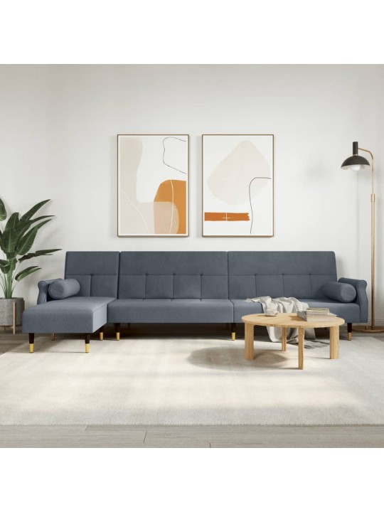L-formas dīvāngulta, tumši pelēka, 271x140x70 cm, samts
