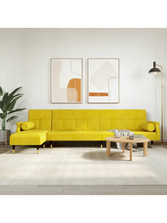 L-formas dīvāngulta, dzeltens, 271x140x70 cm, samts