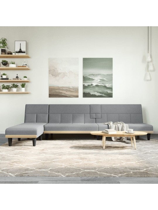 L-formas dīvāngulta, gaiši pelēka, 255x140x70 cm, audums