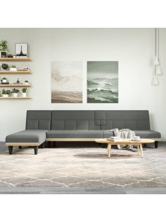 L-formas dīvāngulta, tumši pelēka, 255x140x70 cm, audums