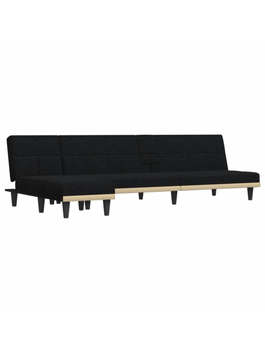 L-formas dīvāngulta, melna, 255x140x70 cm, audums