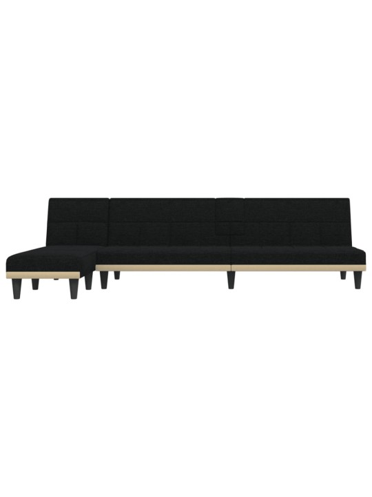 L-formas dīvāngulta, melna, 255x140x70 cm, audums