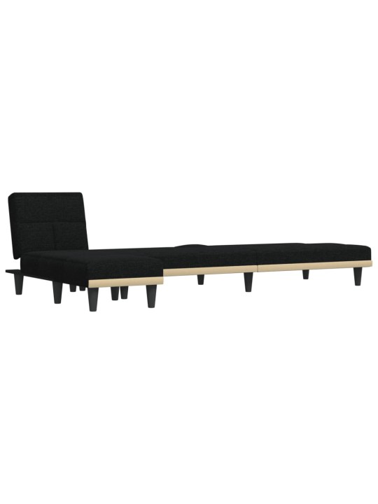 L-formas dīvāngulta, melna, 255x140x70 cm, audums