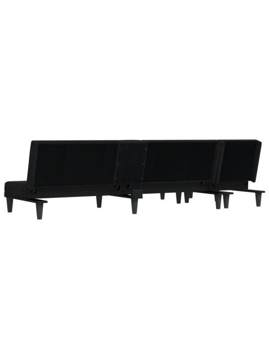 L-formas dīvāngulta, melna, 255x140x70 cm, audums