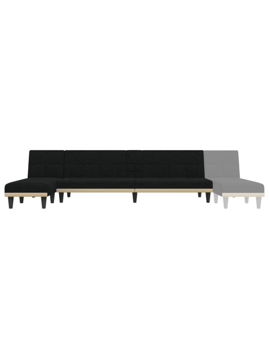 L-formas dīvāngulta, melna, 255x140x70 cm, audums
