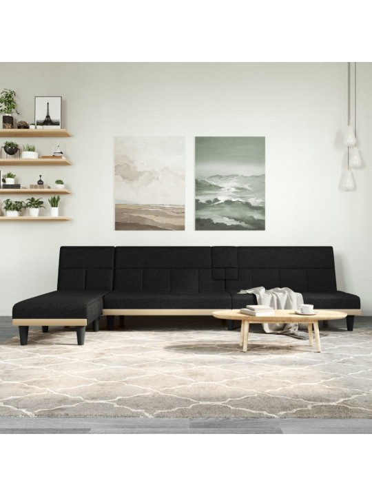 L-formas dīvāngulta, melna, 255x140x70 cm, audums