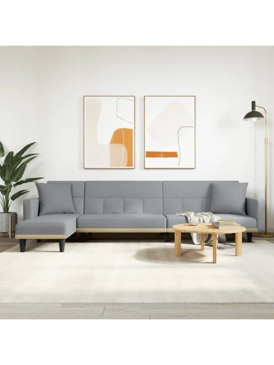 L-formas dīvāngulta, gaiši pelēka, 275x140x70 cm, audums