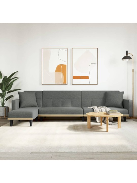 L-formas dīvāngulta, tumši pelēka, 275x140x70 cm, audums