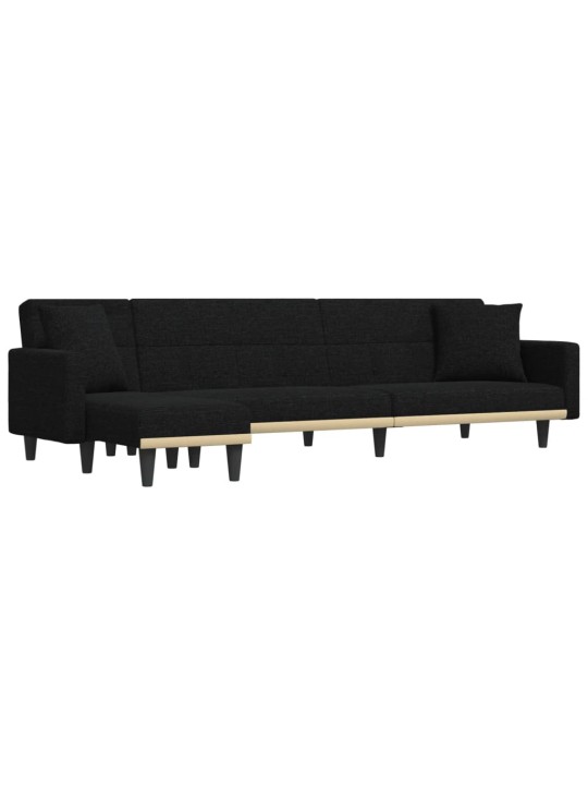 L-formas dīvāngulta, melna, 275x140x70 cm, audums