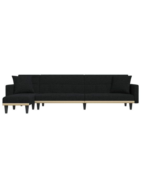 L-formas dīvāngulta, melna, 275x140x70 cm, audums