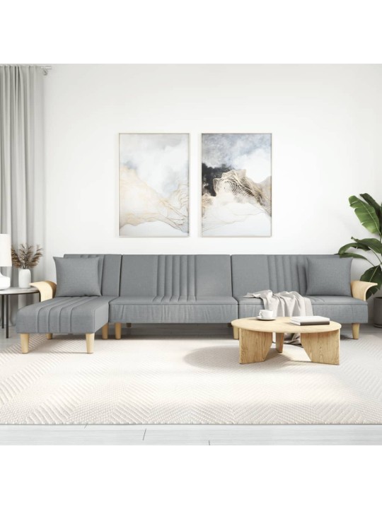 L-formas dīvāngulta, gaiši pelēka, 279x140x70 cm, audums