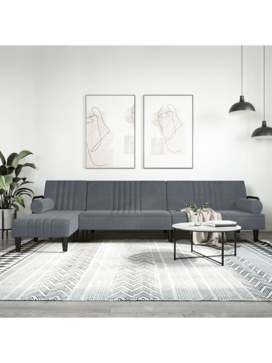 L-formas dīvāngulta, tumši pelēka, 260x140x70 cm, samts