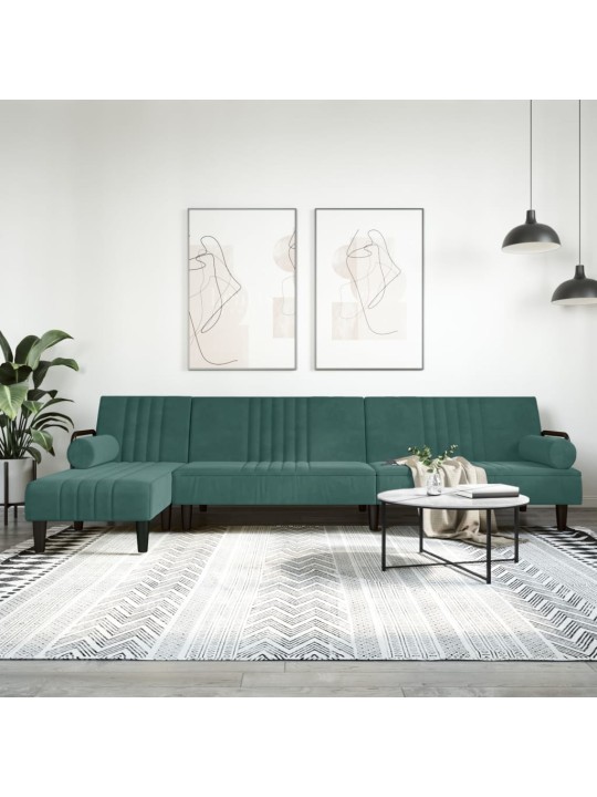 L-formas dīvāngulta, tumši zaļa, 260x140x70 cm, samts