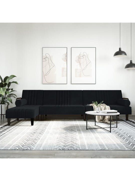 L-formas dīvāngulta, melna, 260x140x70 cm, samts