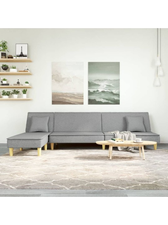 L-formas dīvāngulta, gaiši pelēka, 255x140x70 cm, audums