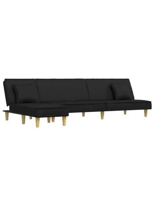 L-formas dīvāngulta, melna, 255x140x70 cm, audums