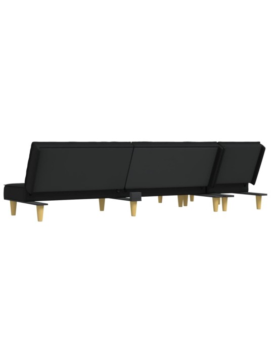 L-formas dīvāngulta, melna, 255x140x70 cm, audums