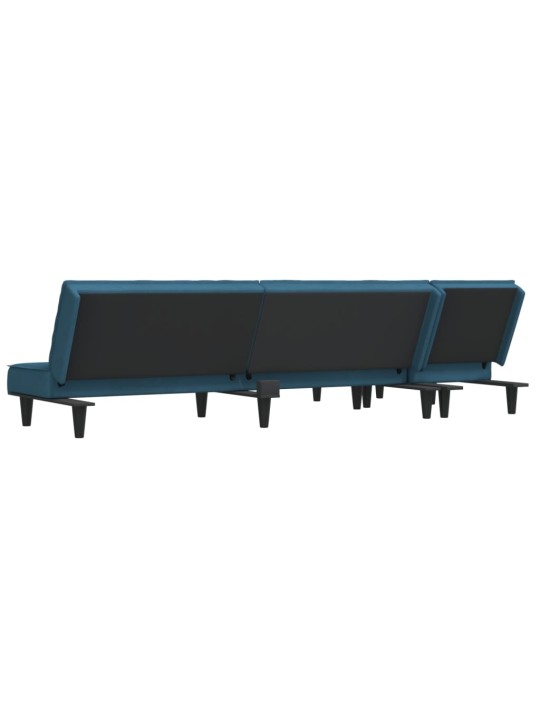L-formas dīvāngulta, zila, 255x140x70 cm, samts