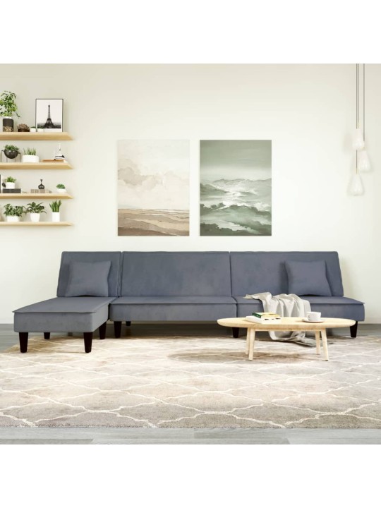 L-formas dīvāngulta, tumši pelēka, 255x140x70 cm, samts