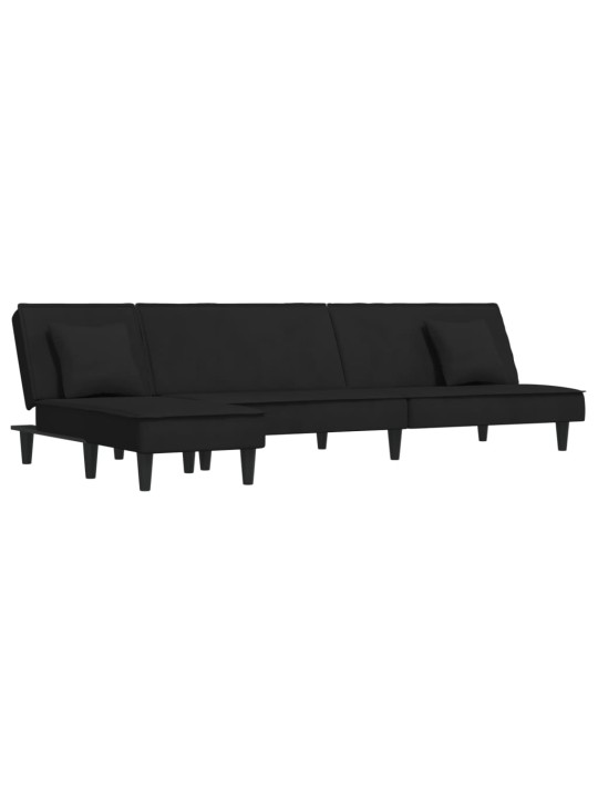 L-formas dīvāngulta, melna, 255x140x70 cm, audums