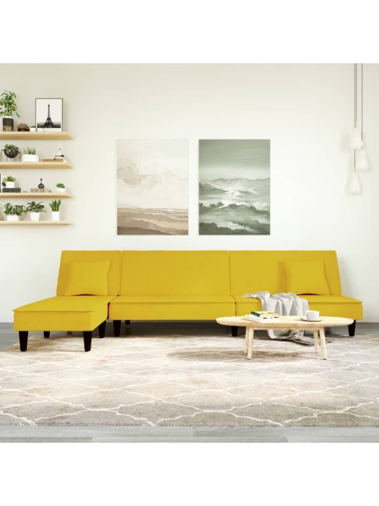 L-formas dīvāngulta, dzeltens, 255x140x70 cm, samts