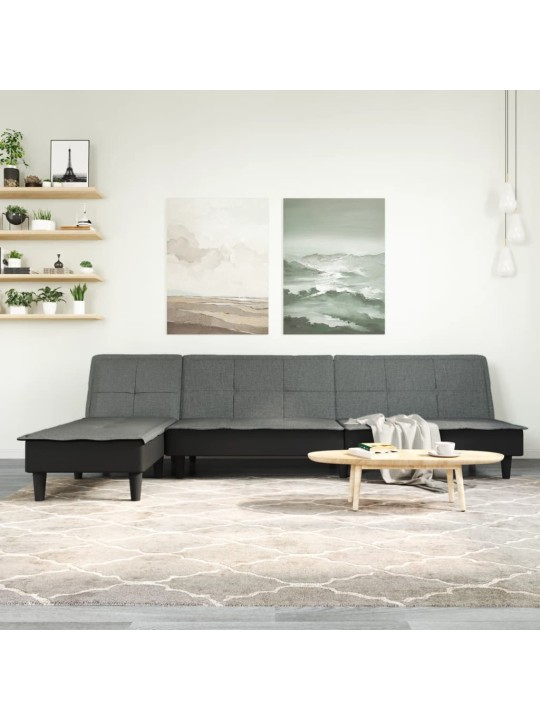 L-formas dīvāngulta, tumši pelēka, 255x140x70 cm, audums