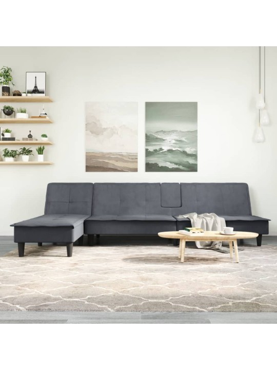 L-formas dīvāngulta, tumši pelēka, 255x140x70 cm, samts