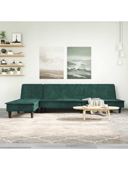 L-formas dīvāngulta, tumši pelēka, 255x140x70 cm, samts