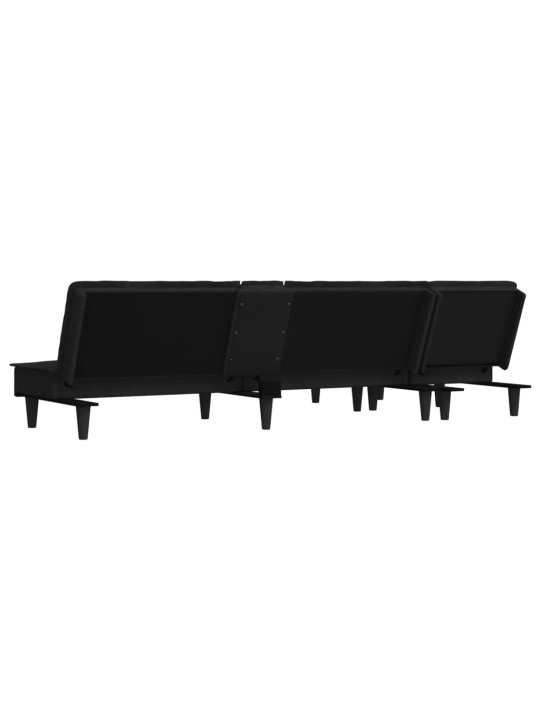L-formas dīvāns, melns, 255x140x70 cm, samts
