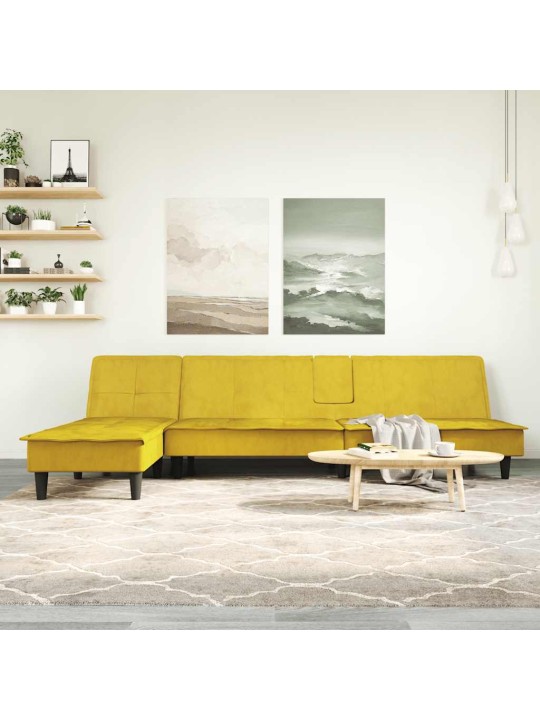L-formas dīvāngulta, dzeltens, 255x140x70 cm, samts