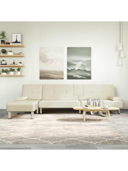 L-formas dīvāngulta, bēša, 255x140x70 cm, mākslīgā āda