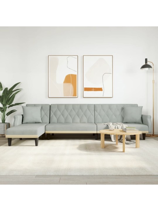 L-formas dīvāngulta, gaiši pelēka, 271x140x70 cm, samts