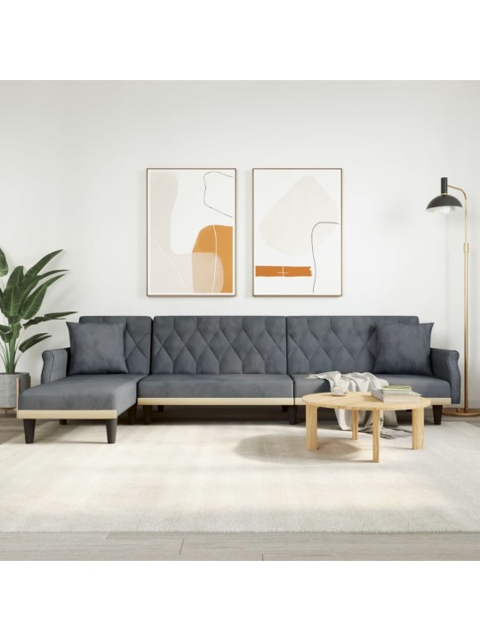 L-formas dīvāngulta, tumši pelēka, 271x140x70 cm, samts