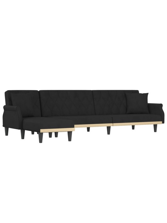L-formas dīvāngulta, melna, 275x140x70 cm, samts