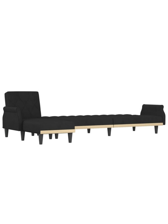 L-formas dīvāngulta, melna, 275x140x70 cm, samts