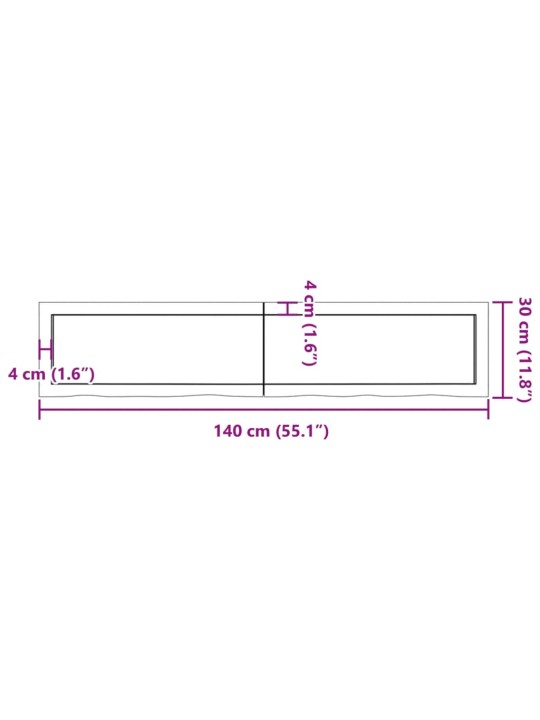 Vannasistabas letes virsma 140x30x(2-6)cm apstrādāts masīvkoks