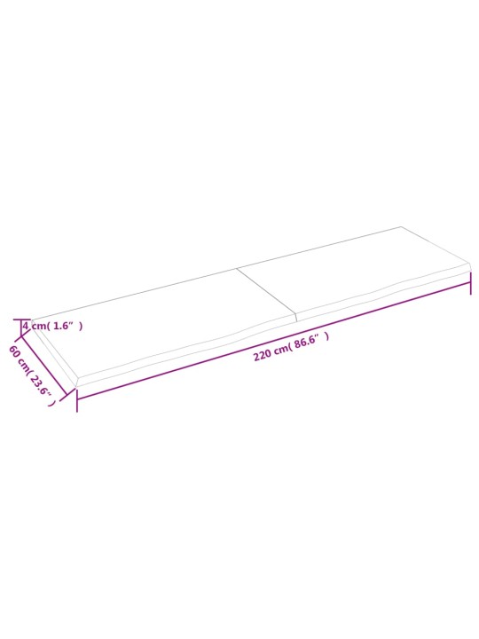 Vannasistabas letes virsma 220x60x(2-4)cm apstrādāts masīvkoks