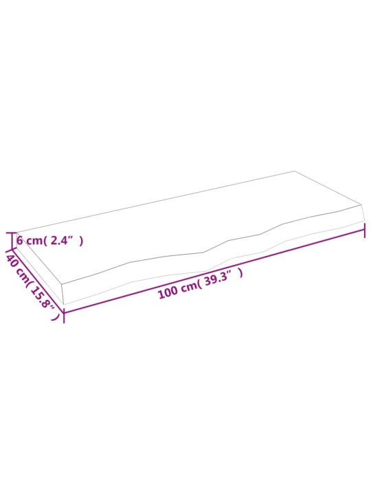 Galda virsma, 100x40x(2-6) cm, neapstrādāts ozola masīvkoks